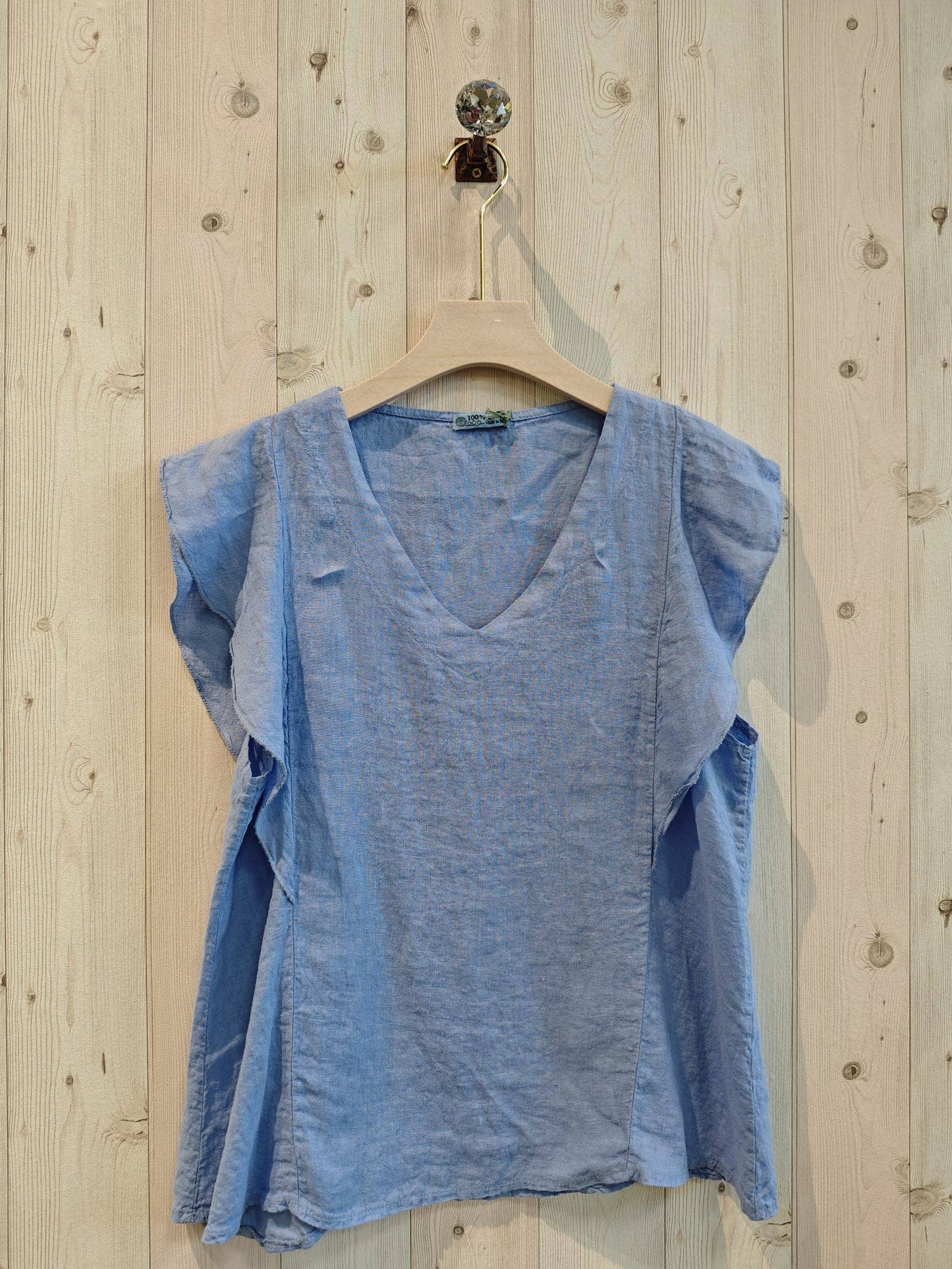 REF 17874 RUFFLE SLEEVE T-SHIRT 100% LINEN
