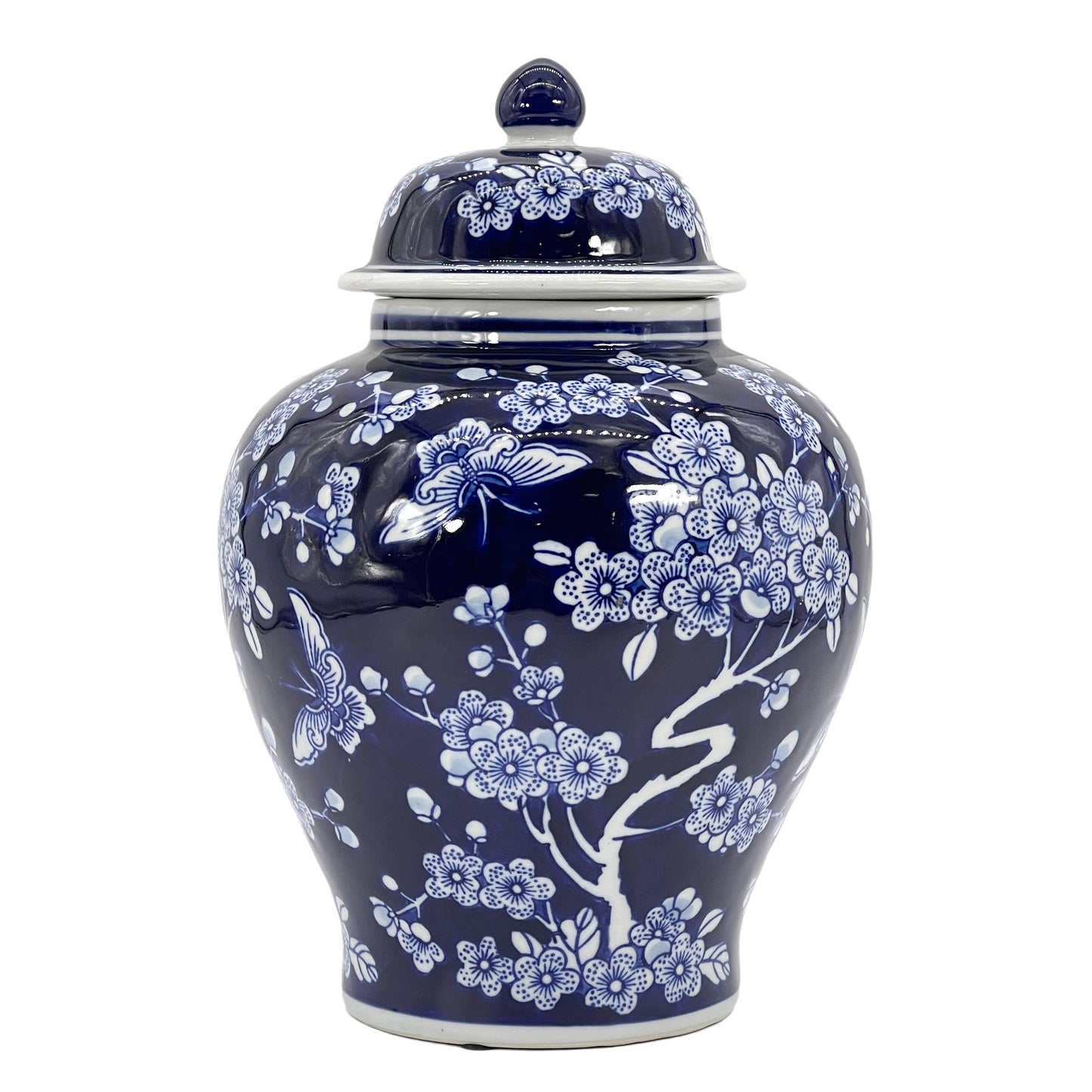 Floral Chinoiserie Ceramic Ginger Jar 12"