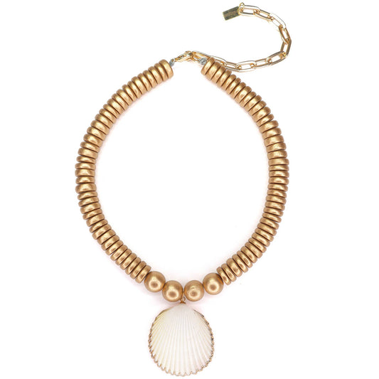 Gold Bead Shell Necklace | Resort Statement | Summer 2025