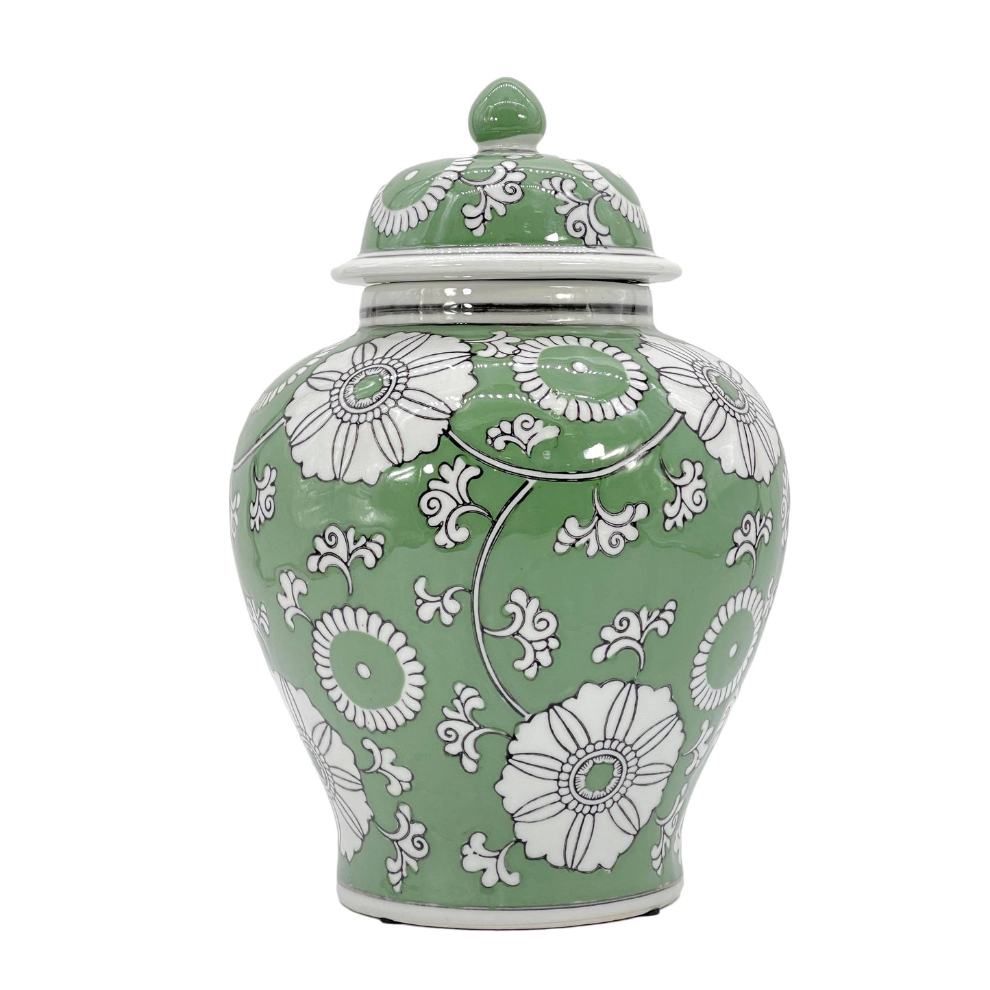Floral Chinoiserie Ceramic Ginger Jar 12"