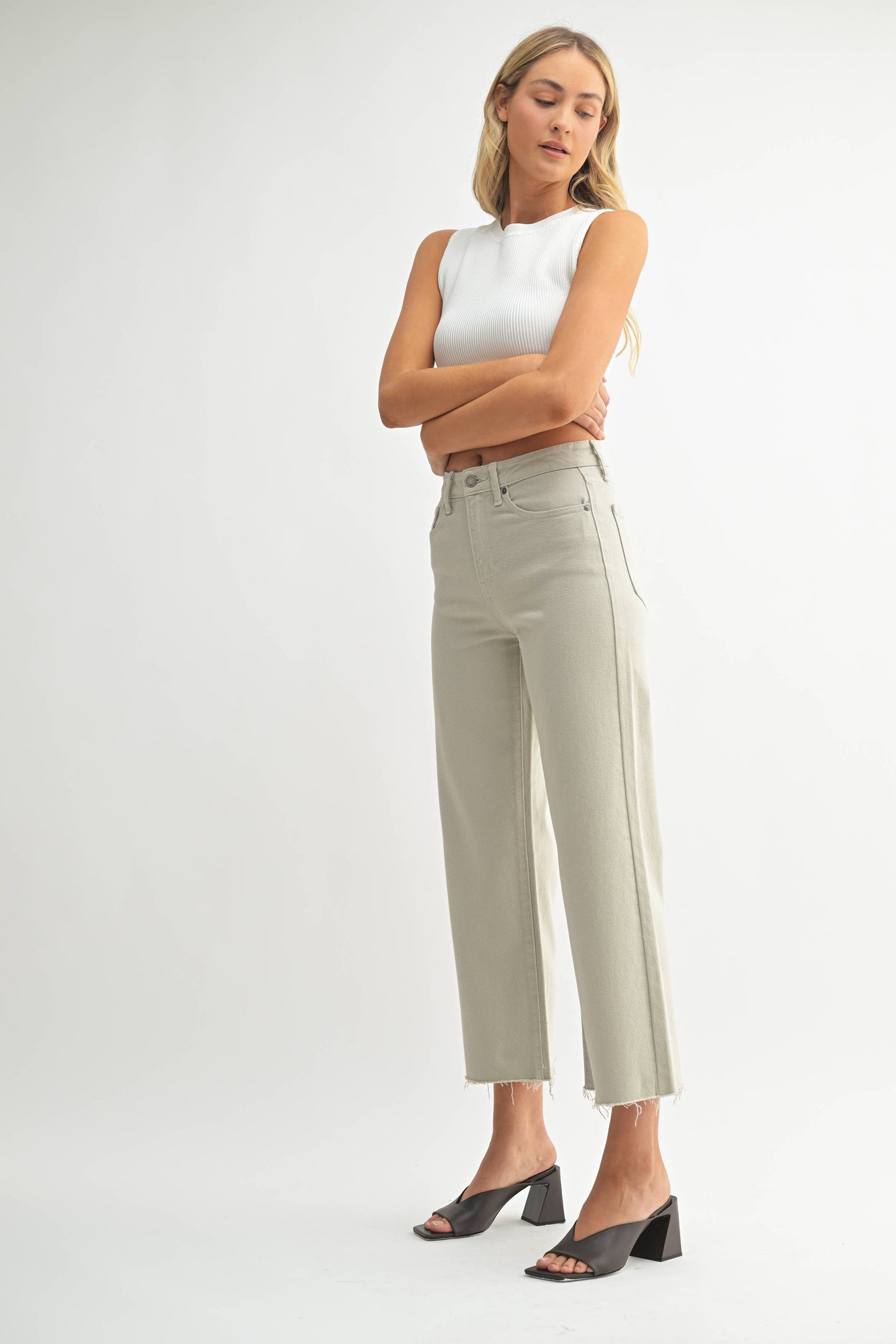 DP683 - OLIVE - Slim Wide Leg