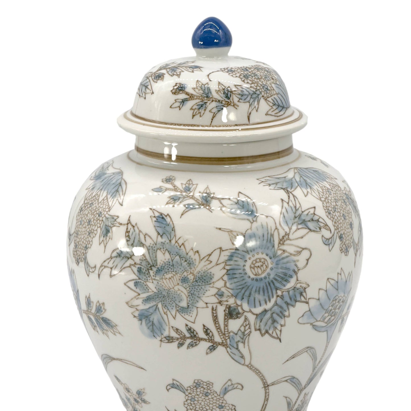 Floral Chinoiserie Ceramic Ginger Jar 12"