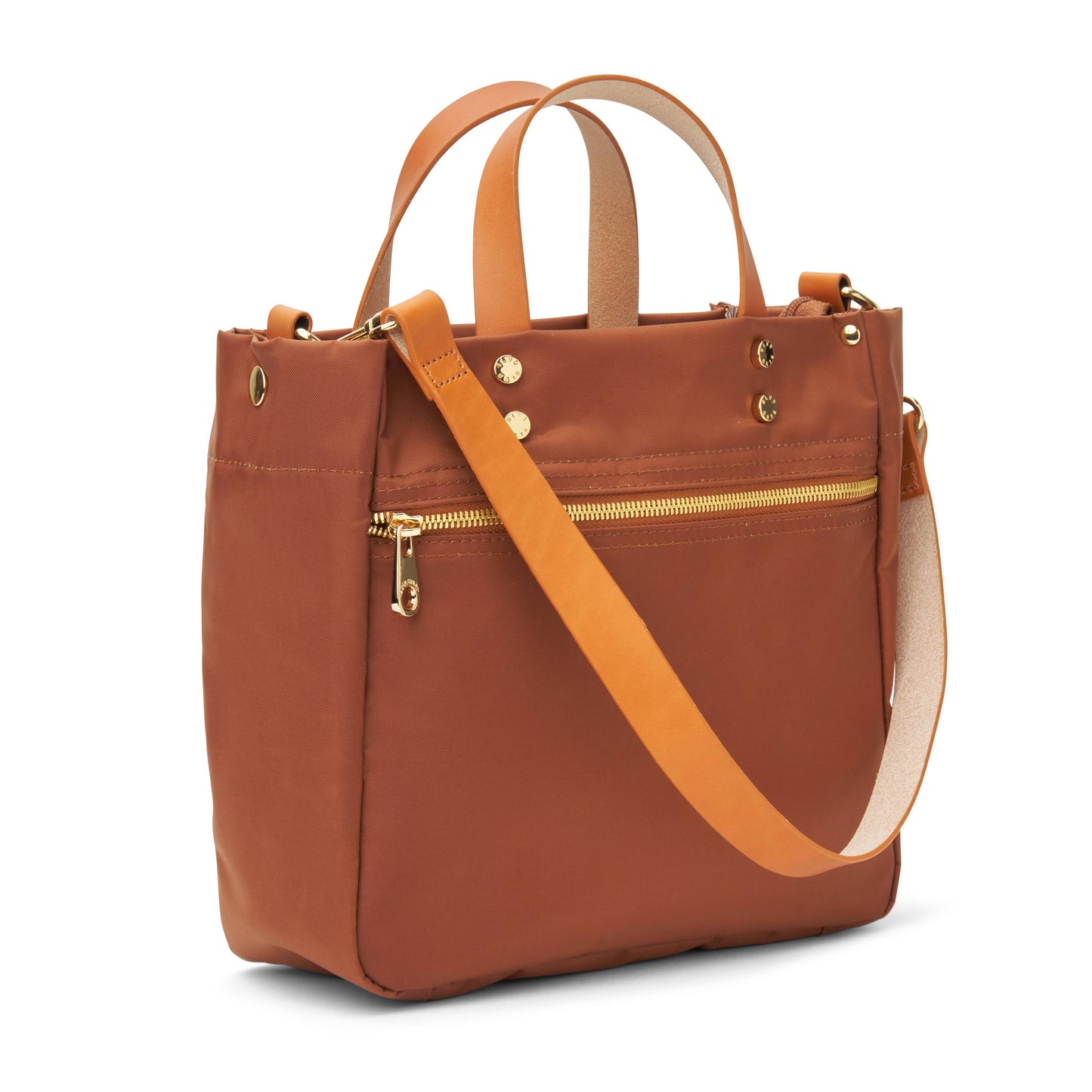 "Joey" Cognac Nylon Tote with Leather Accents