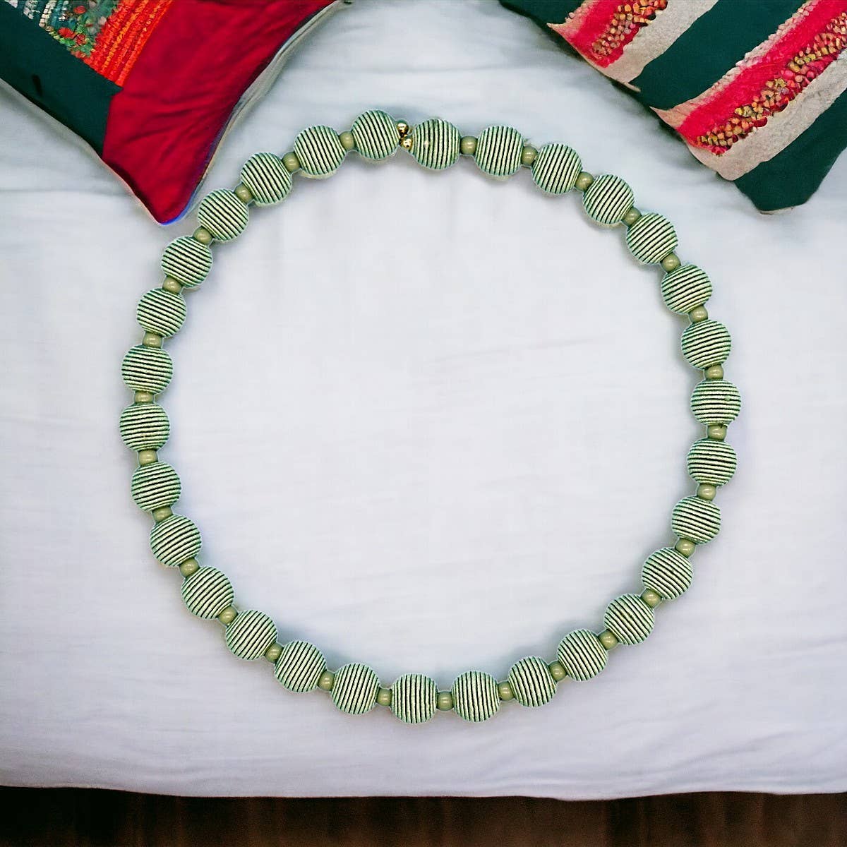 Cotton Springwire Woven Ball Necklace - Greens
