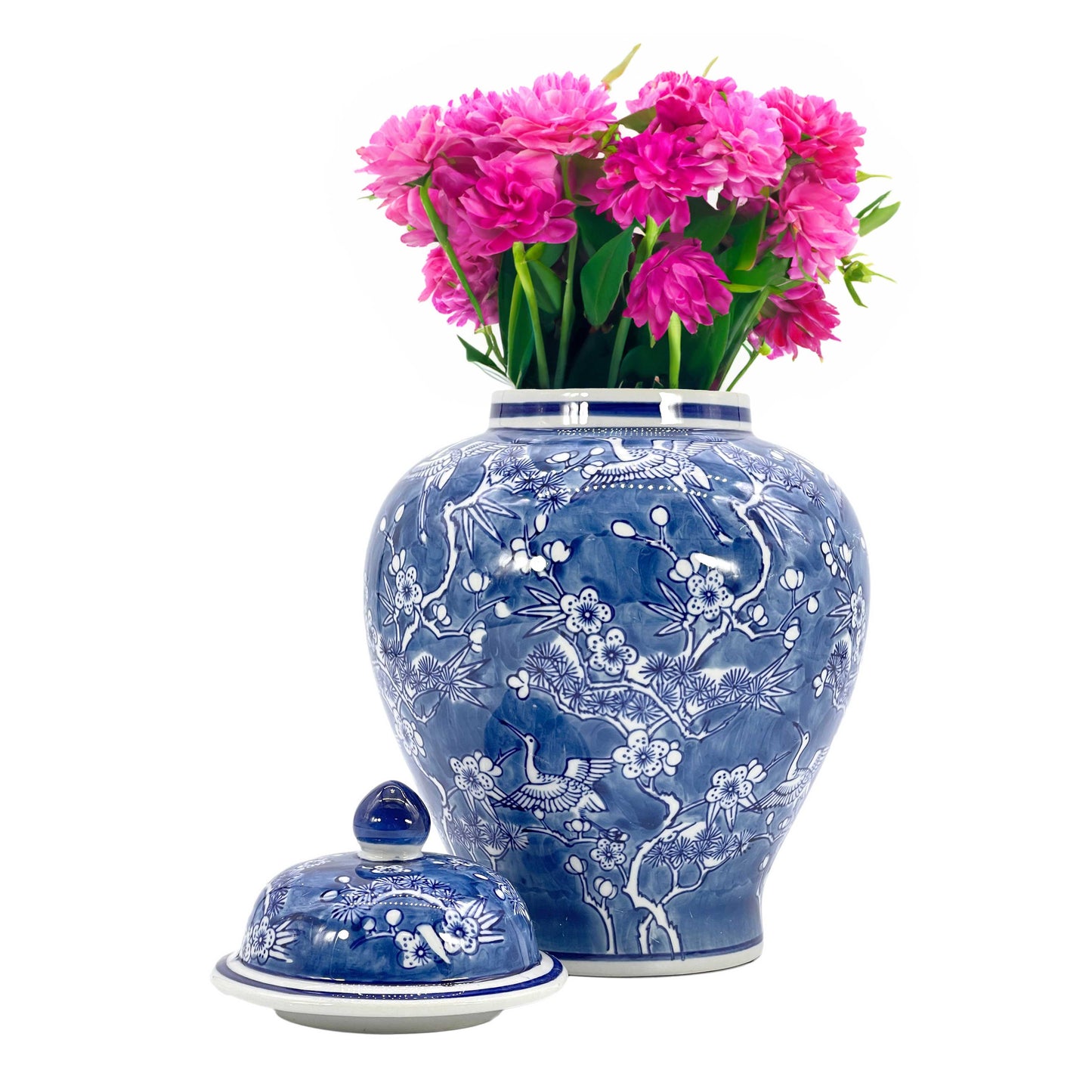 Floral Chinoiserie Ceramic Ginger Jar 12"