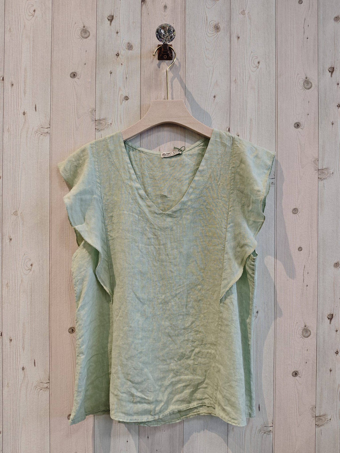 REF 17874 RUFFLE SLEEVE T-SHIRT 100% LINEN