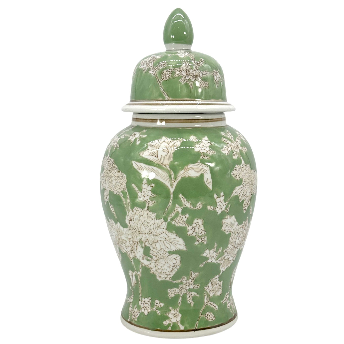 Green & White Chinoiserie Ginger Jar 14"