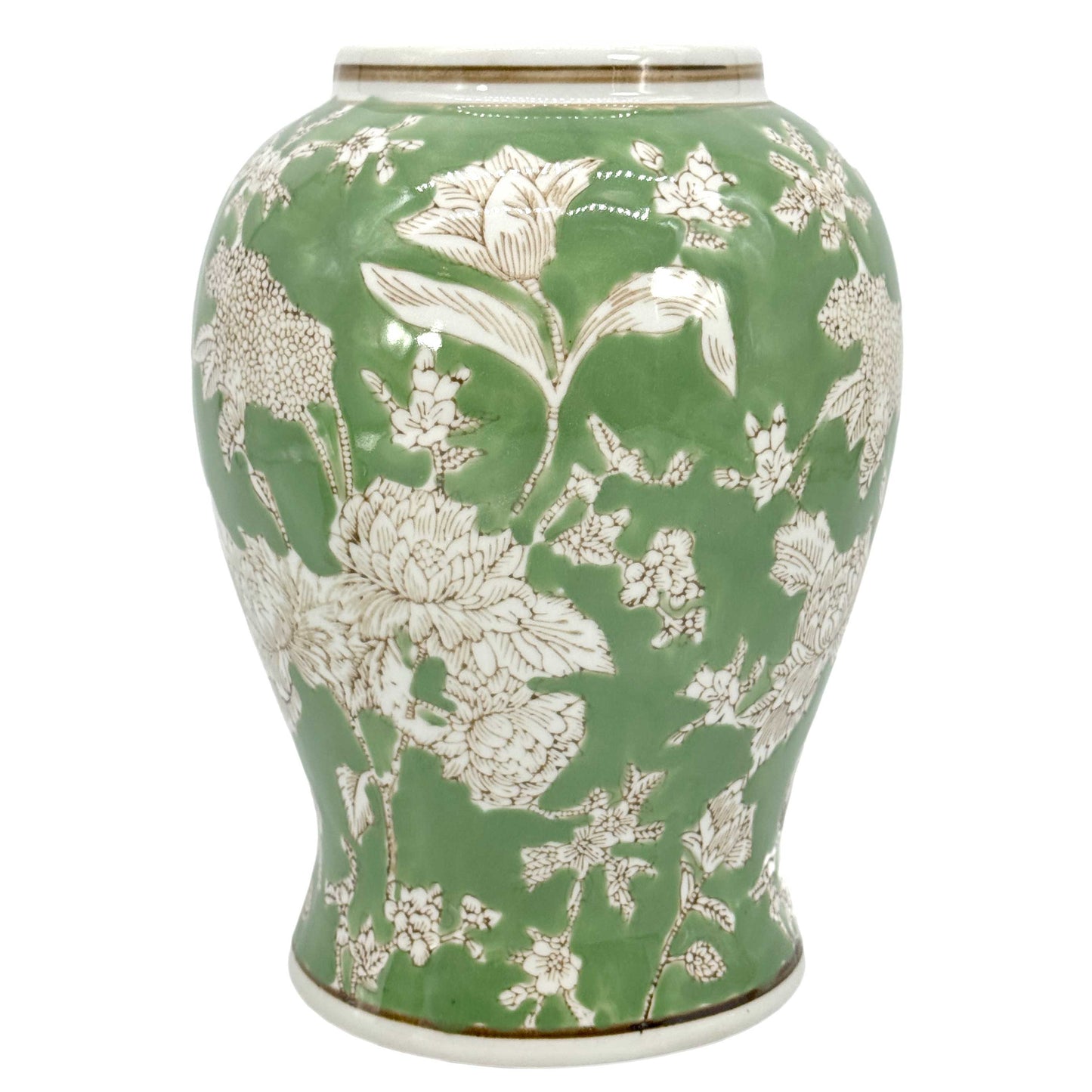 Green & White Chinoiserie Ginger Jar 14"