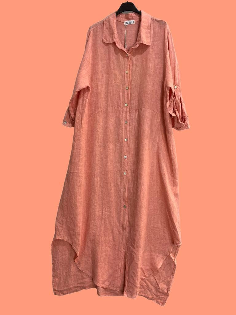 Long shirt dress 68036 100% LINEN