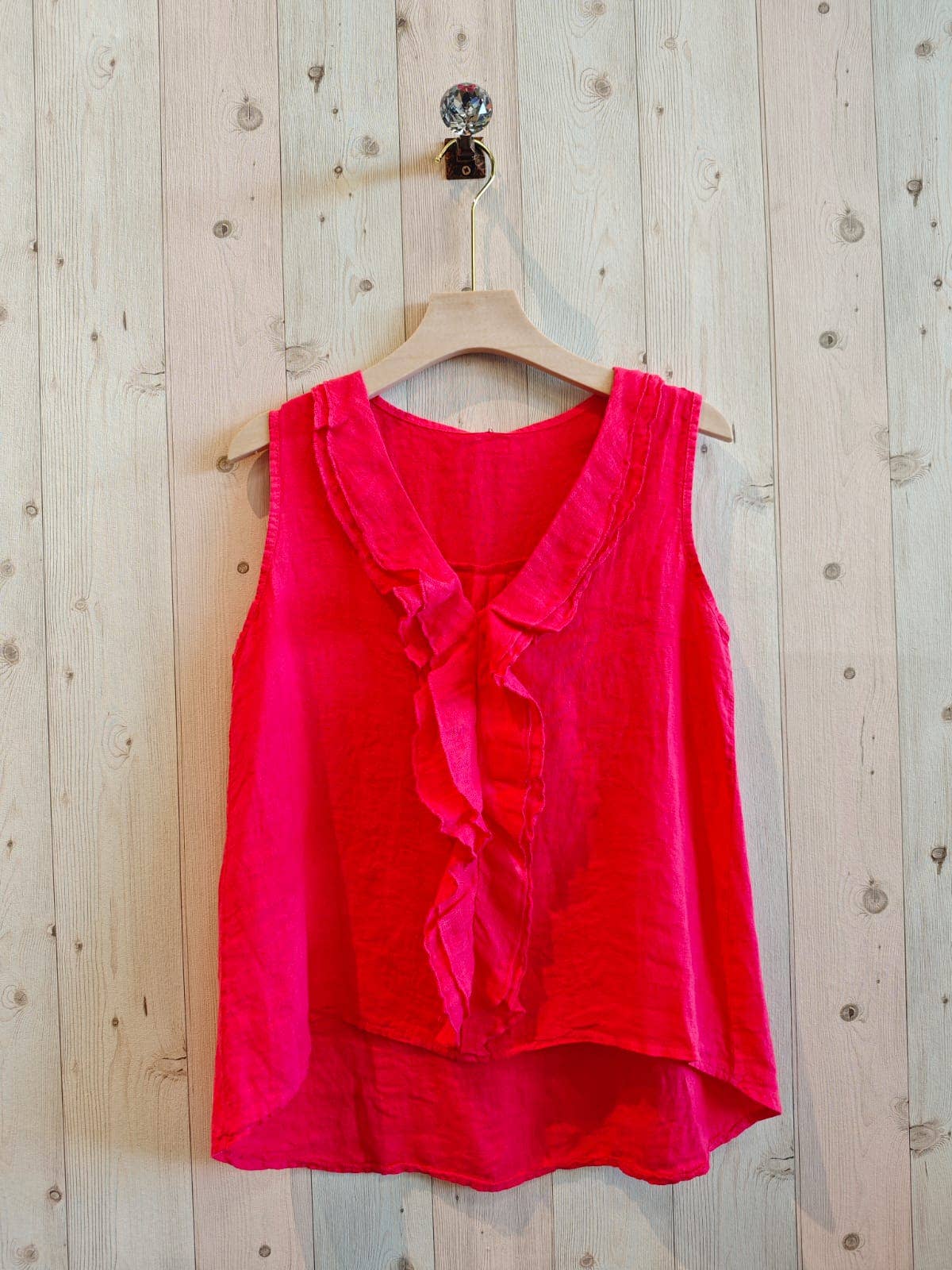 REF 17461 100% LINEN RUFFLE T-SHIRT
