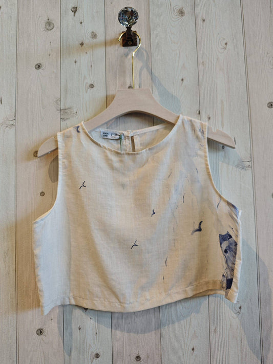 REF 332041 SHORT PRINTED TOP 100% LINEN