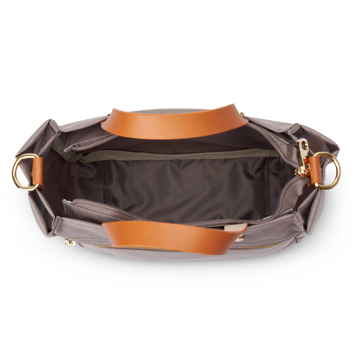 "Joey" Taupe Nylon Tote with Leather Accents