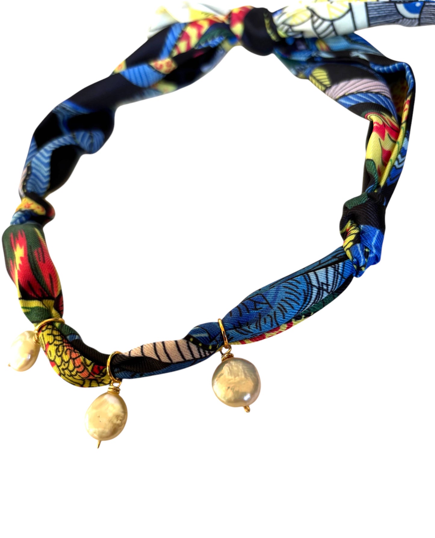 Triple pearl scarf necklace