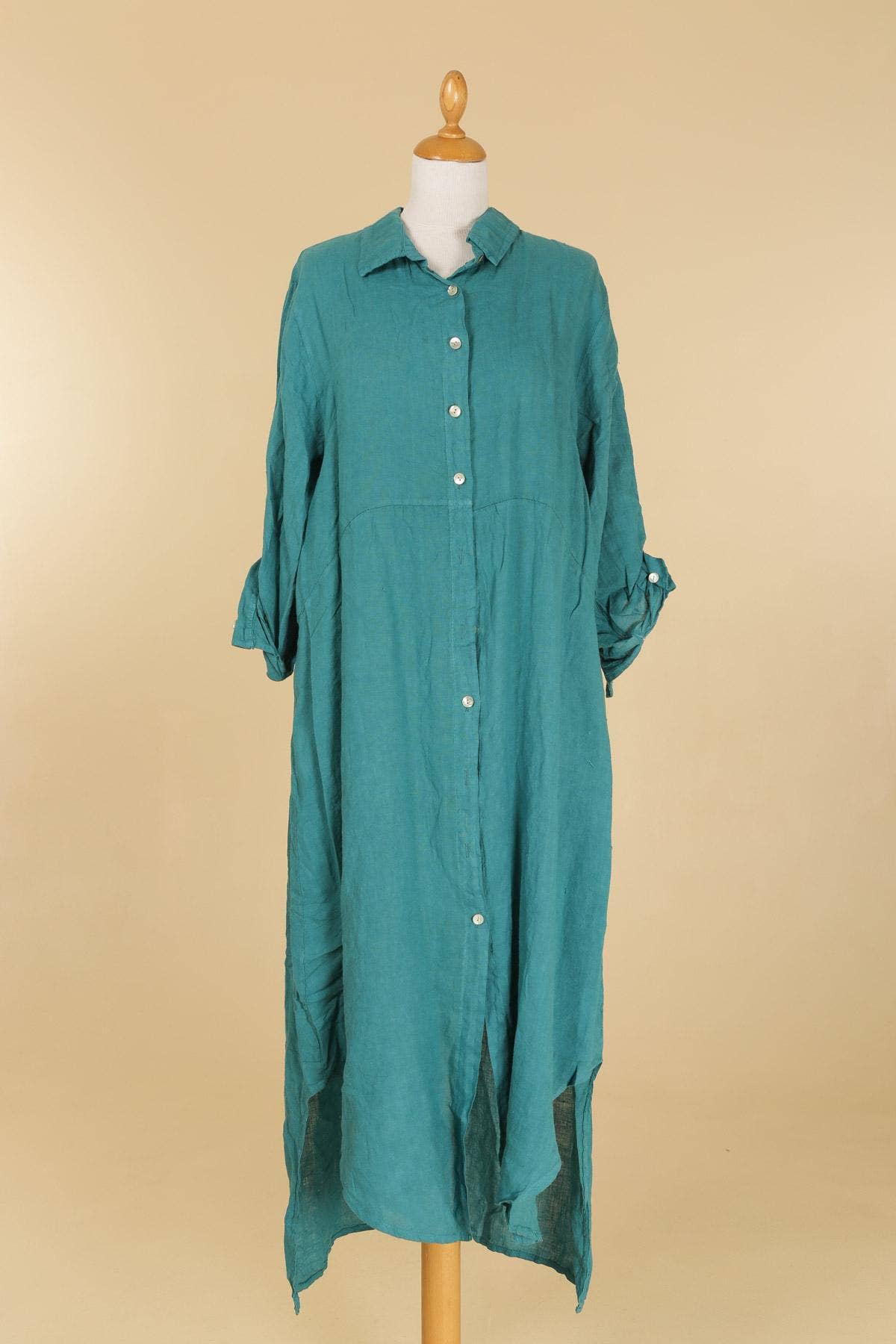 Long shirt dress 68036 100% LINEN