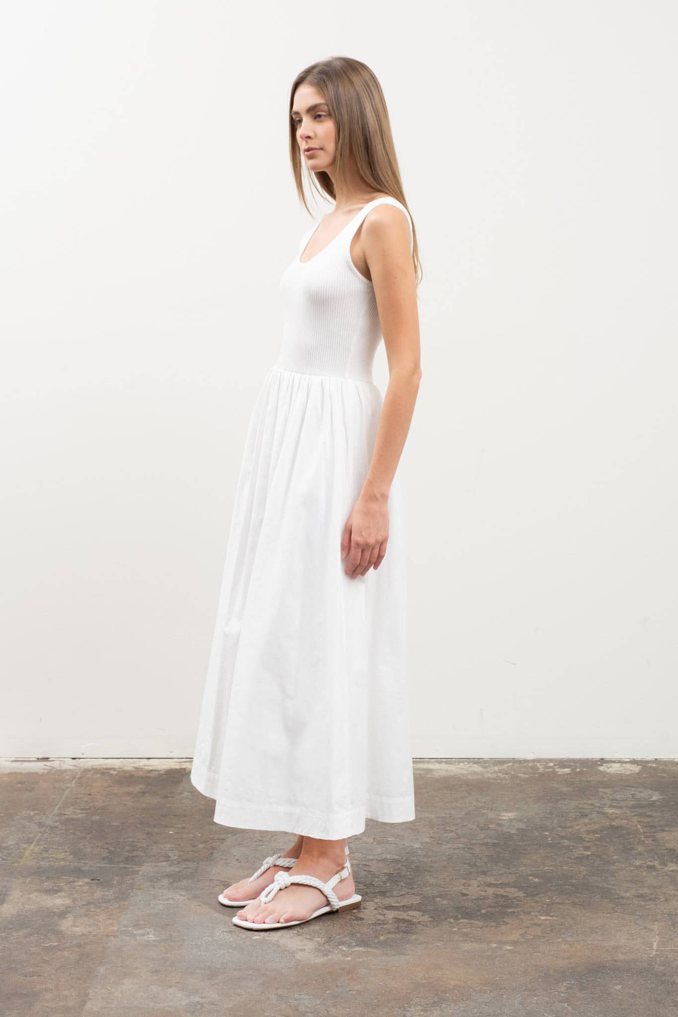 SWEATER KNIT TANK TOP MIXED MEDIA MIDI DRESS