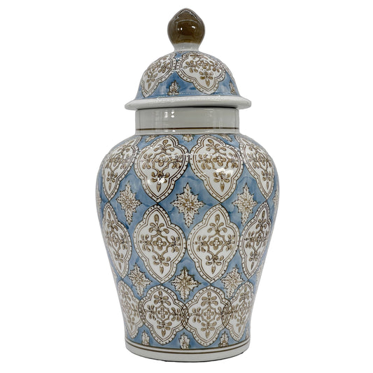Light Blue & Brown 18" Patterned Chinoiserie Ginger Jar