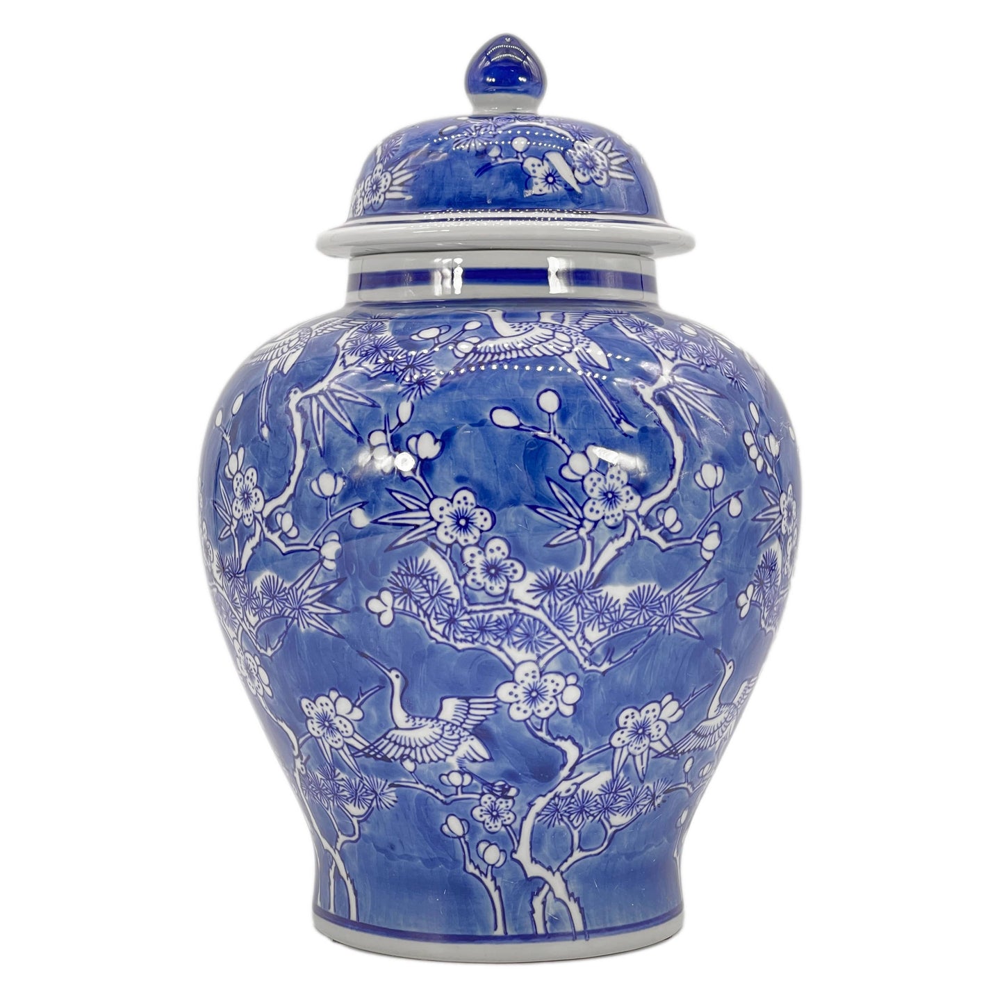 Floral Chinoiserie Ceramic Ginger Jar 12"