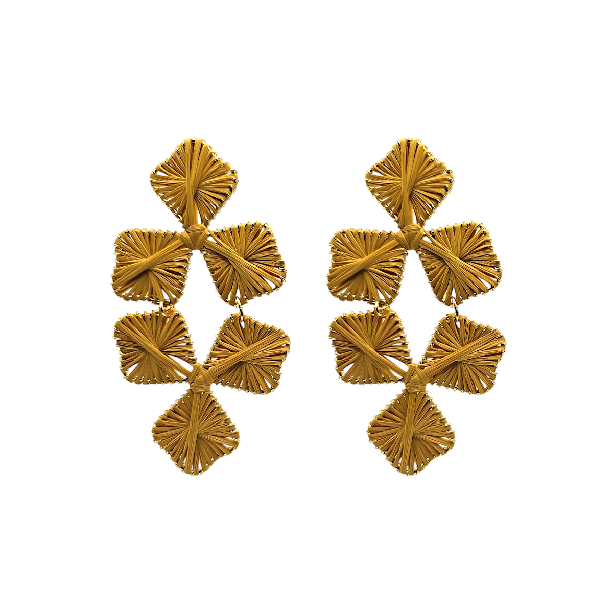 Mustard Yellow Double Flower Drop Earrings