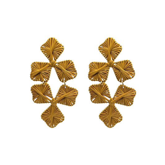 Mustard Yellow Double Flower Drop Earrings