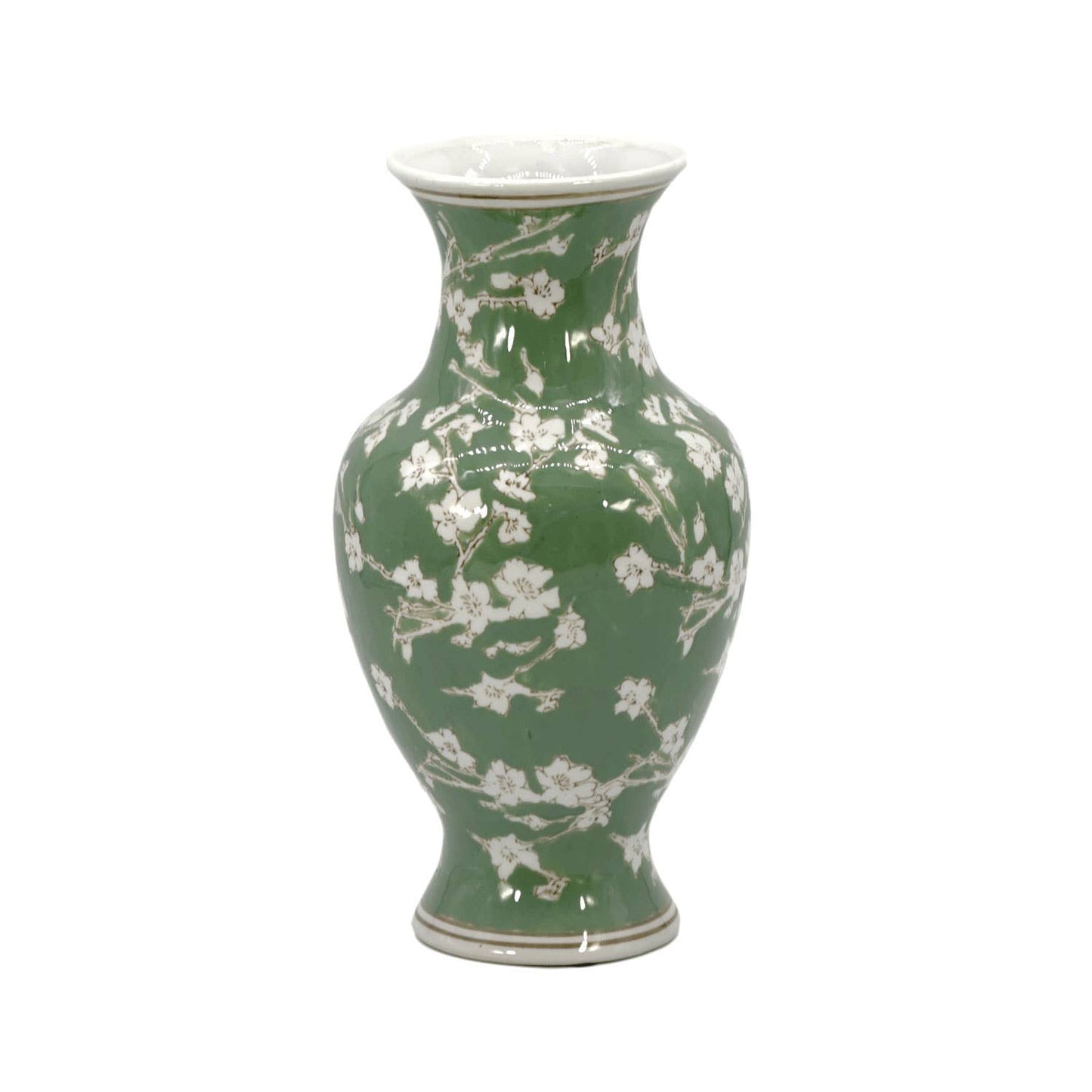 Green Sakura Chinoiserie Ceramic Vase 14"