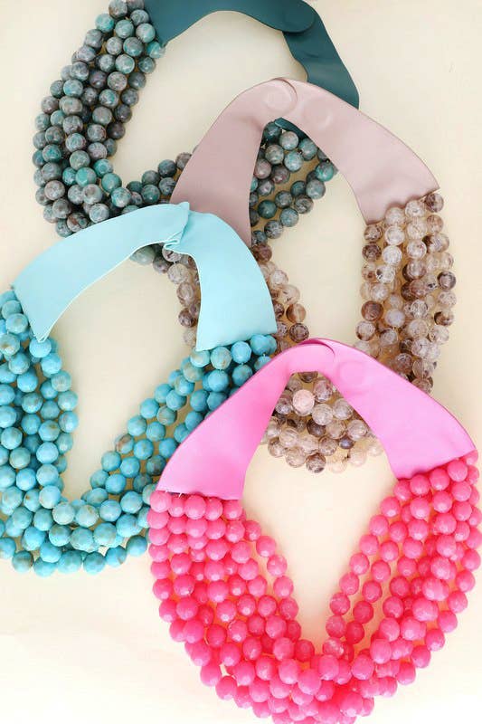 BOHEMIAN LEATHER SNAP BACK BEADED NECKLACE N13058