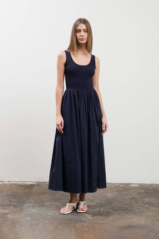 SWEATER KNIT TANK TOP MIXED MEDIA MIDI DRESS