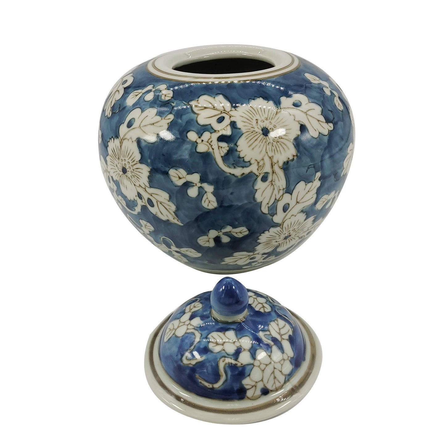 Blue & White Chinoiserie Ceramic Jar 8"