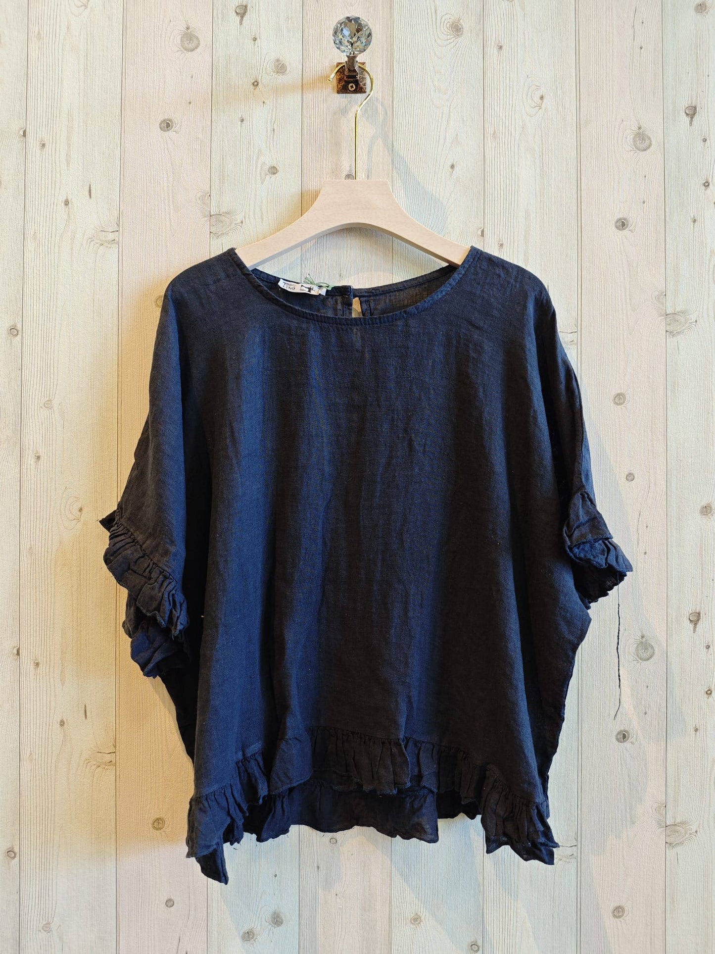 REF 10740 100% LINEN RUFFLE BLOUSE