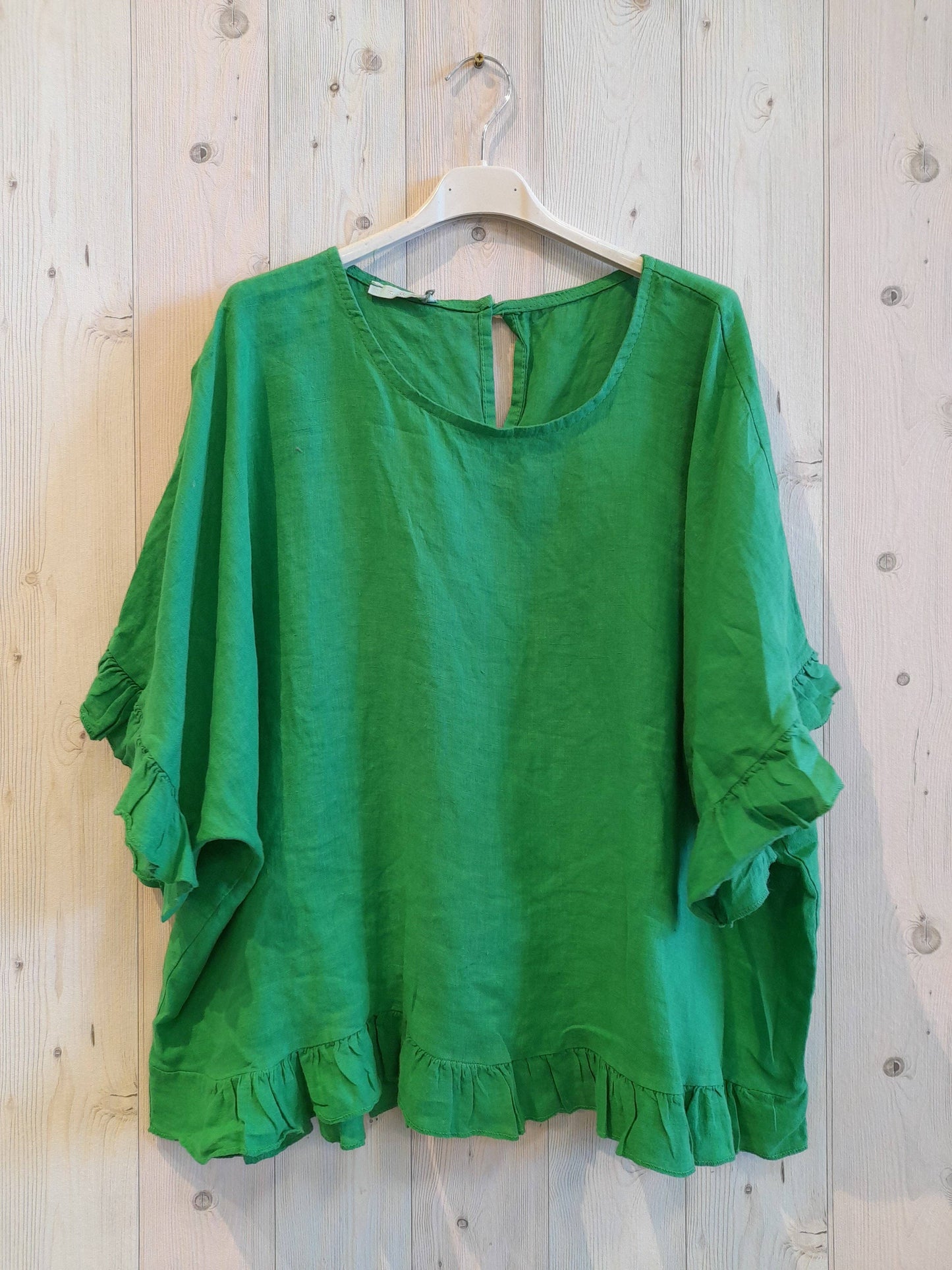 REF 10740 100% LINEN RUFFLE BLOUSE