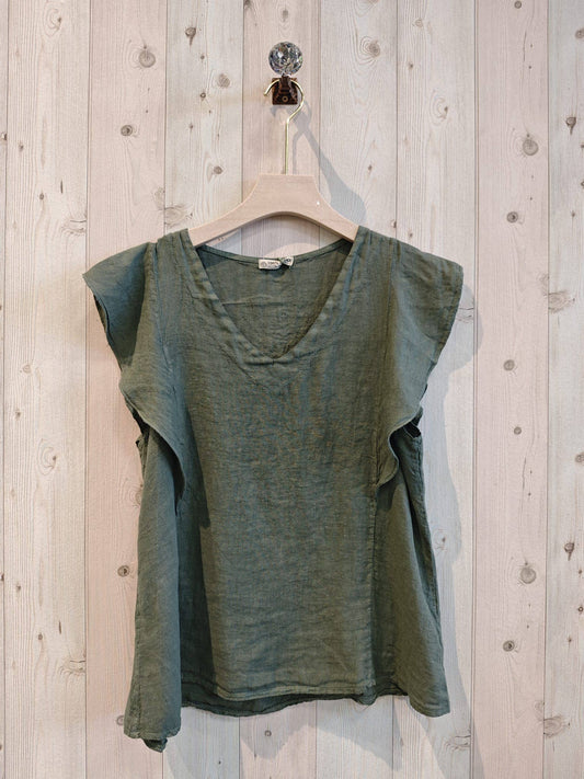 REF 17874 RUFFLE SLEEVE T-SHIRT 100% LINEN