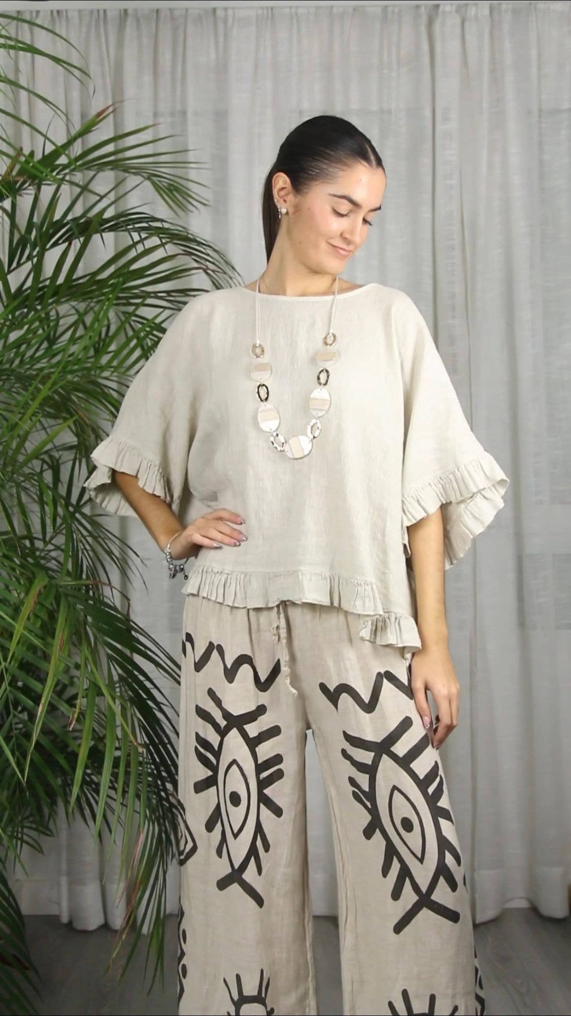 REF 10740 100% LINEN RUFFLE BLOUSE