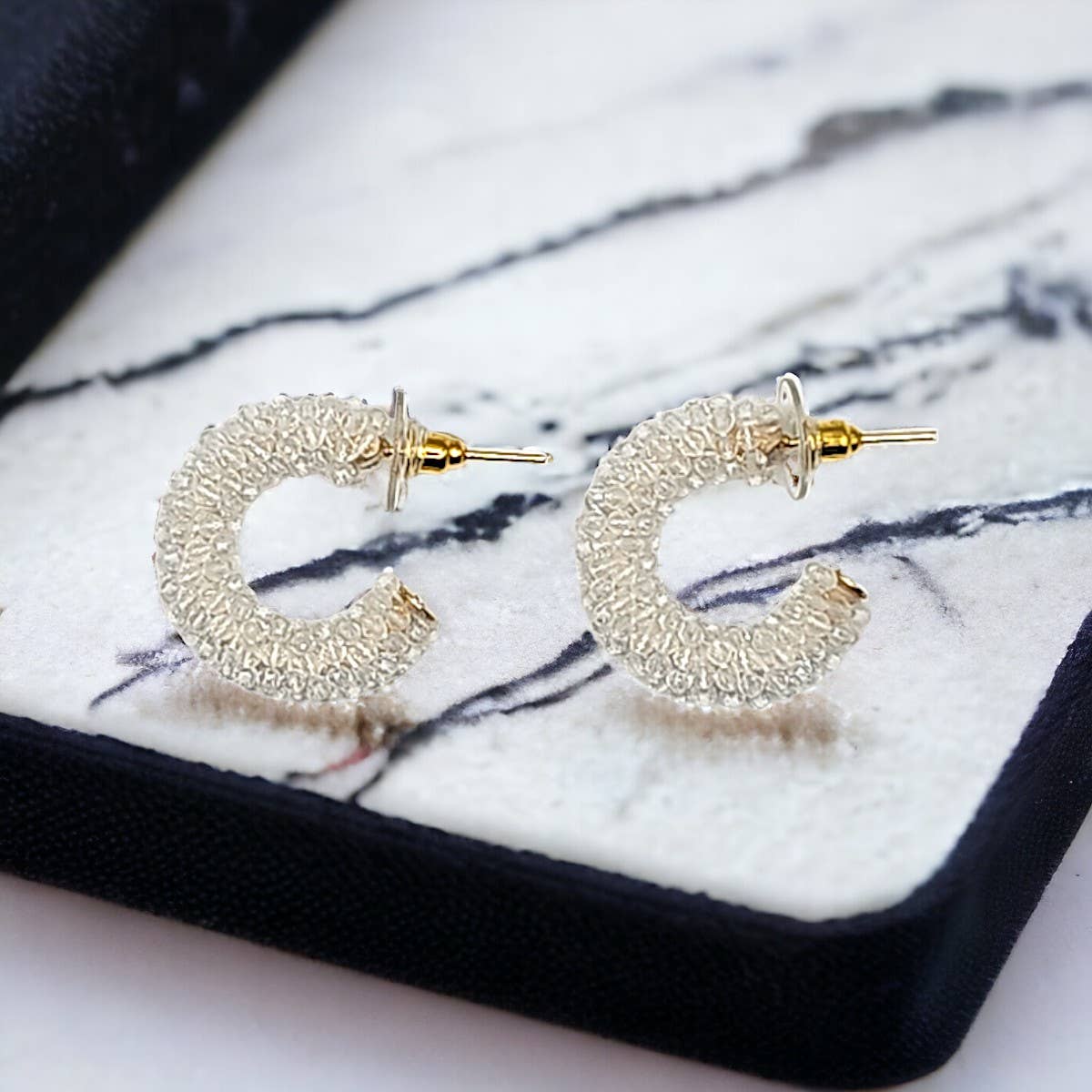 Clear Crystal Mini Cluster Hoop Earrings