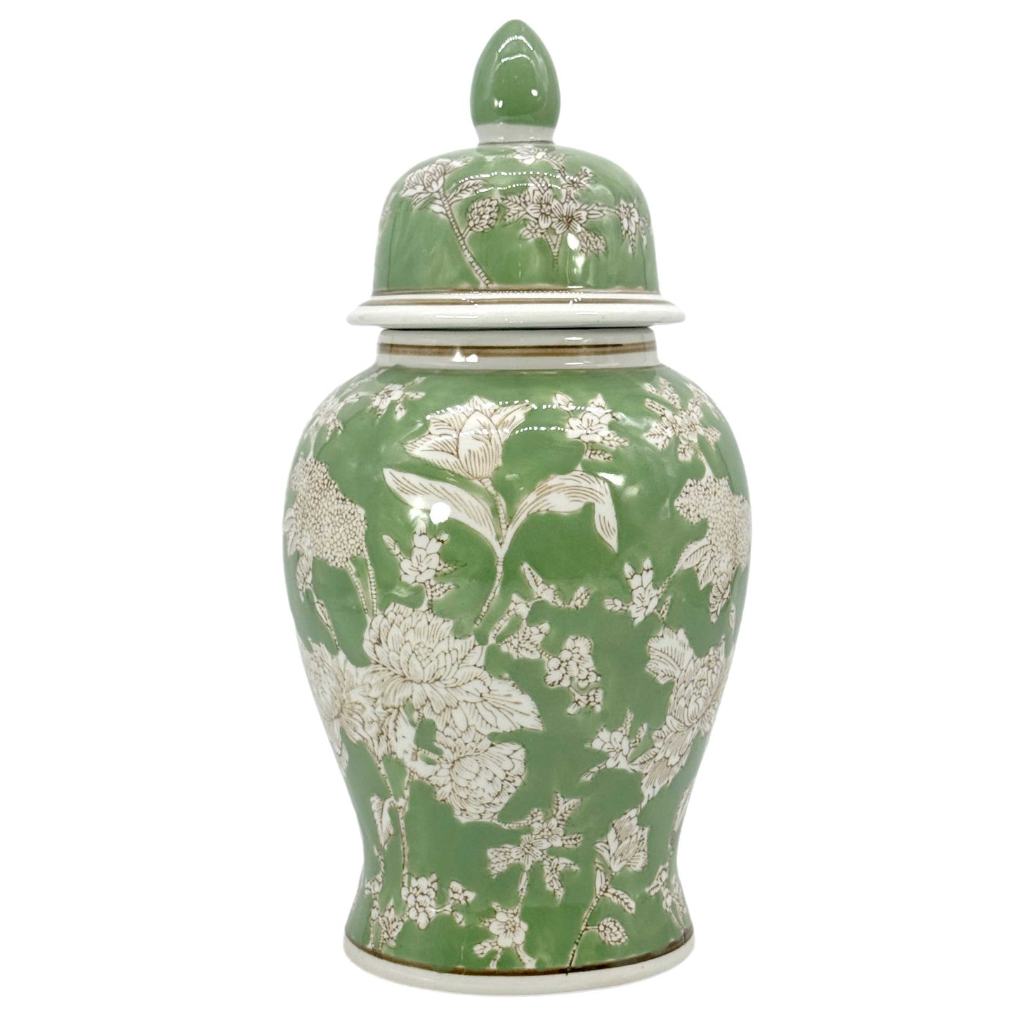 Green & White Chinoiserie Ginger Jar 14"