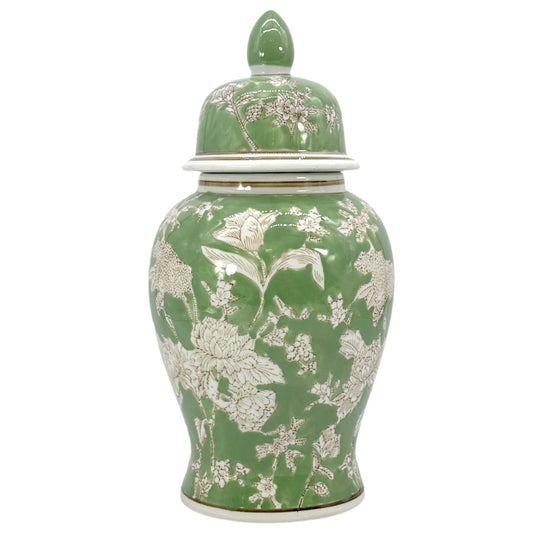 Green & White Chinoiserie Ginger Jar 14"