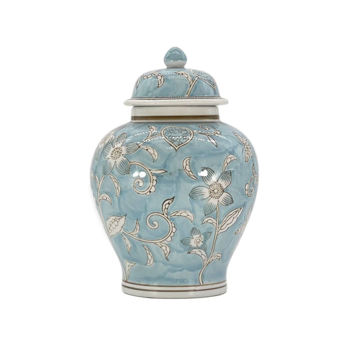 Floral Chinoiserie Ceramic Ginger Jar 12"
