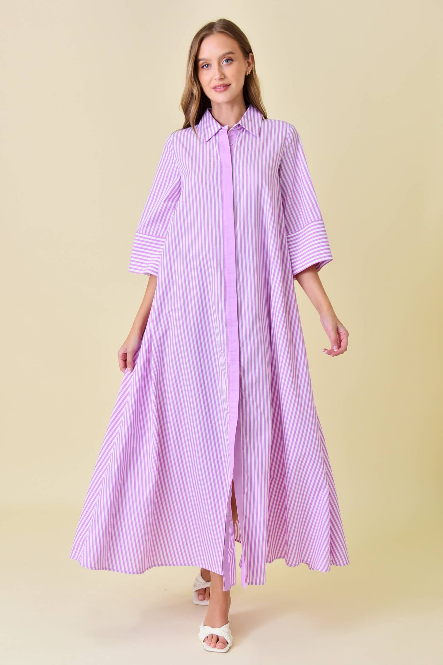 STRIPED MAXI SHIRT DRESS