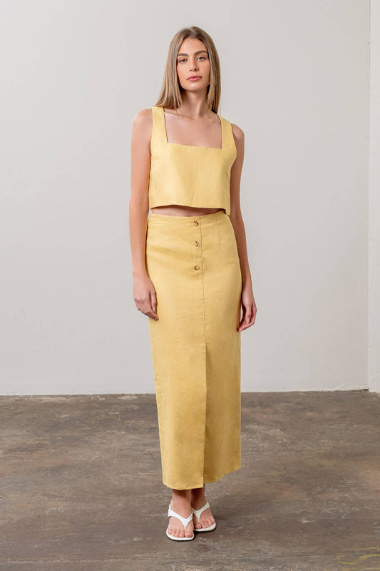 SQUARE NECK SLEEVELESS LINEN CROP TOP
