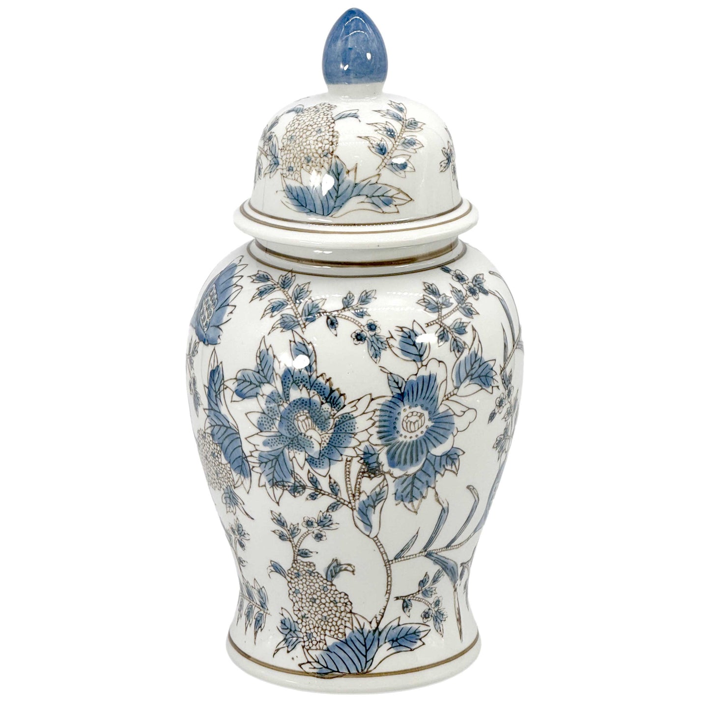 White & Blue Chinoiserie Ginger Jar 14"