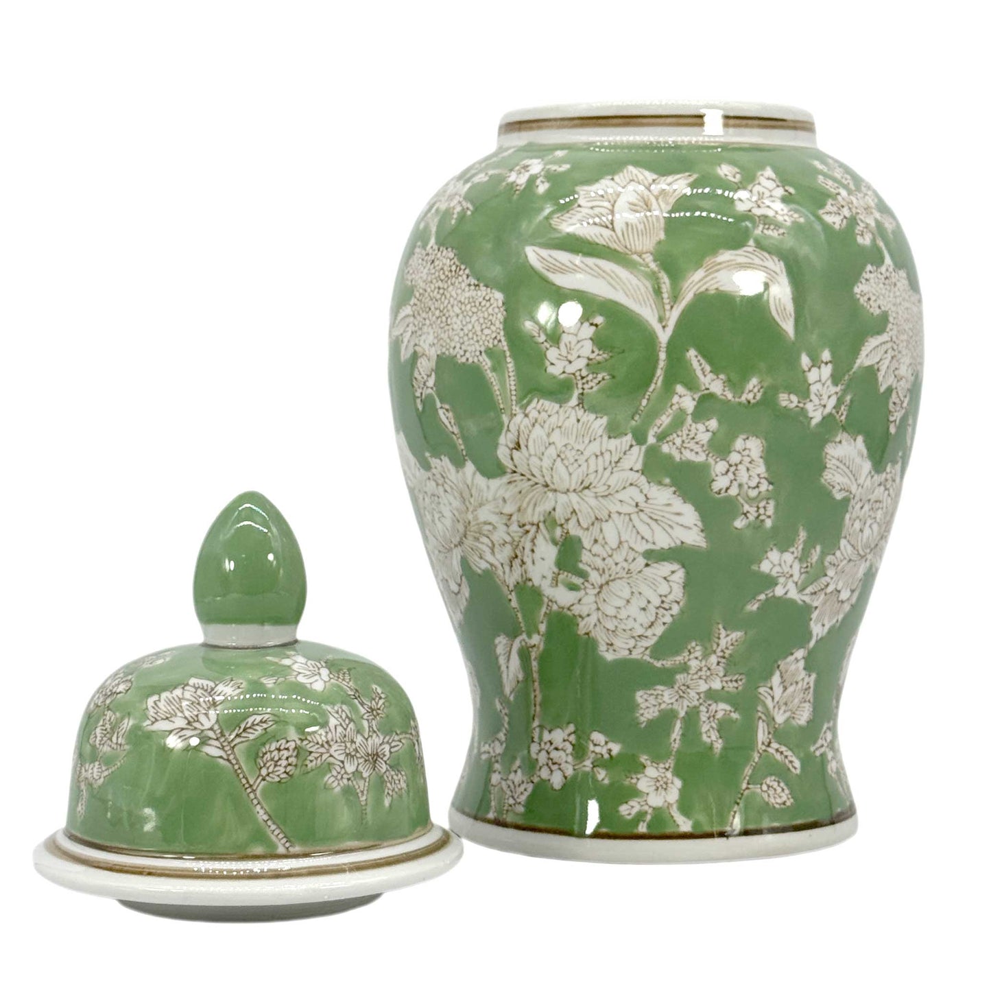 Green & White Chinoiserie Ginger Jar 14"