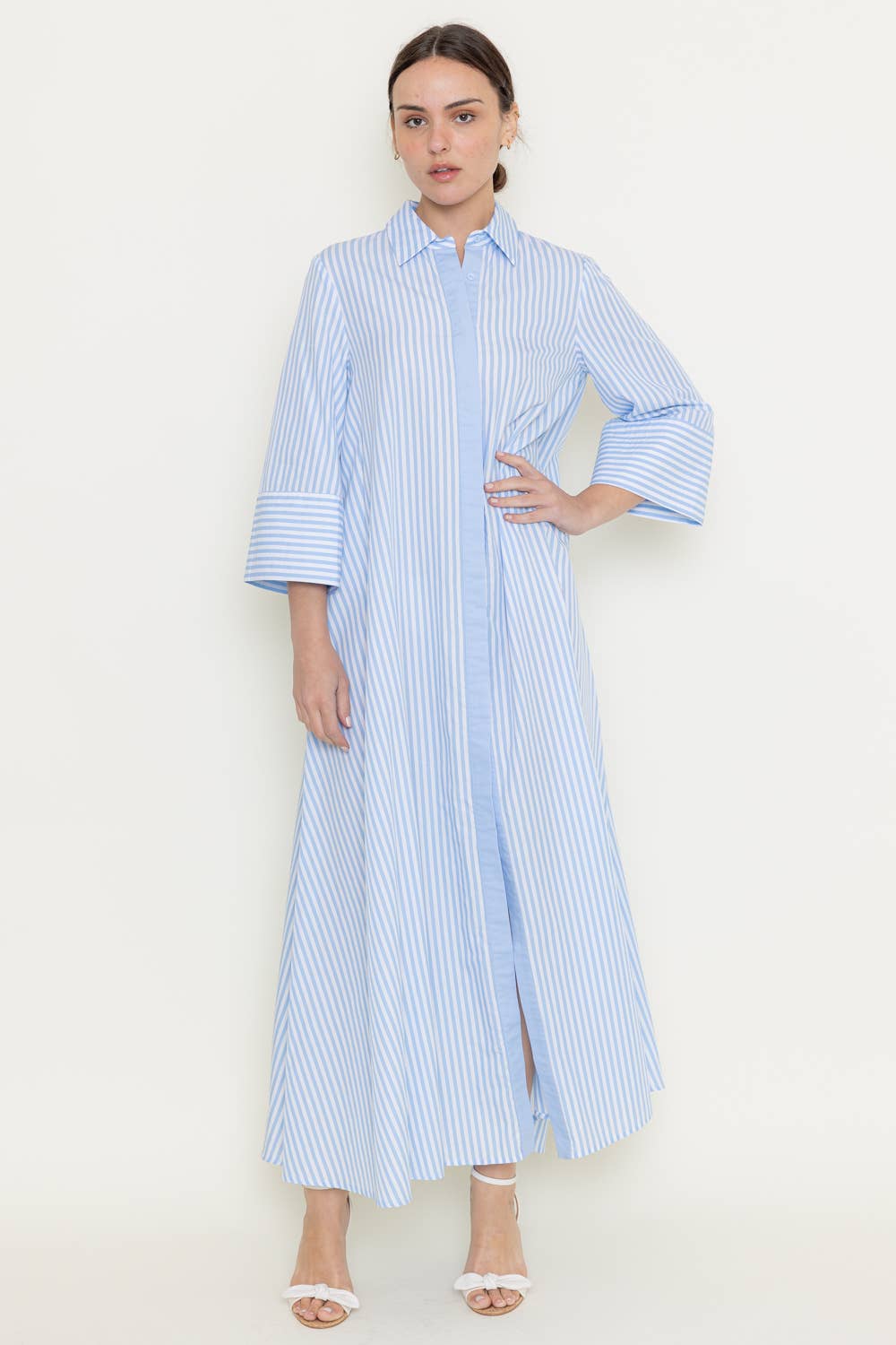 STRIPED MAXI SHIRT DRESS