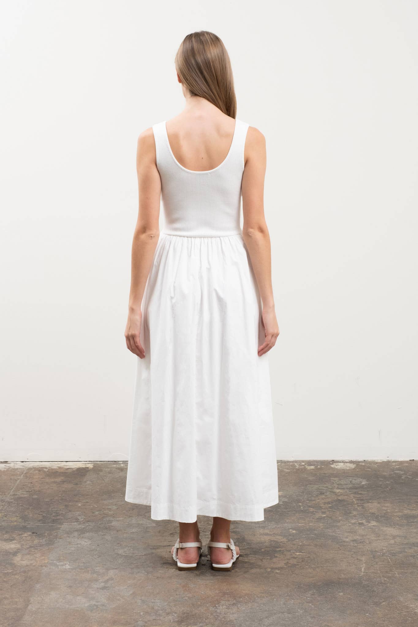 SWEATER KNIT TANK TOP MIXED MEDIA MIDI DRESS