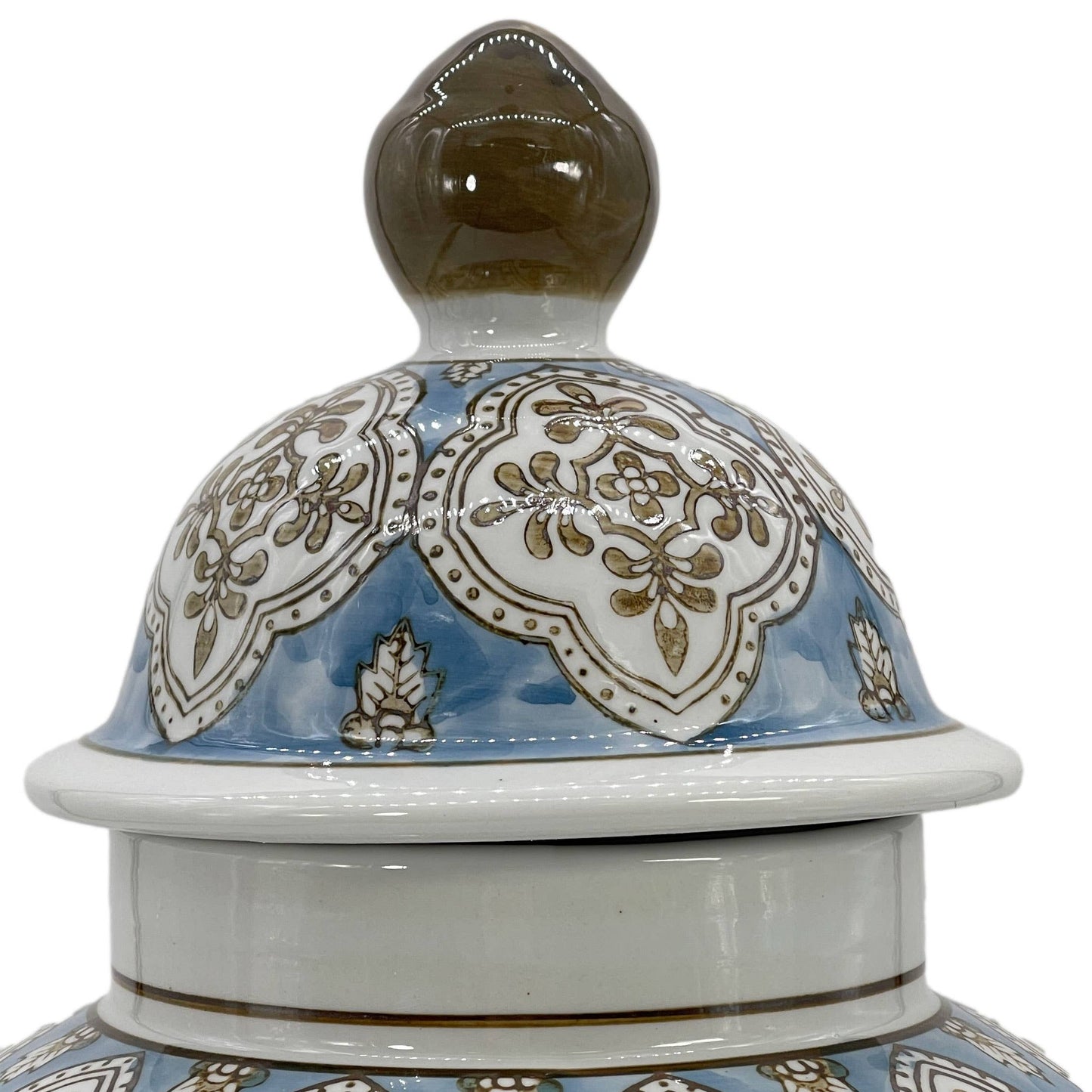 Light Blue & Brown 18" Patterned Chinoiserie Ginger Jar