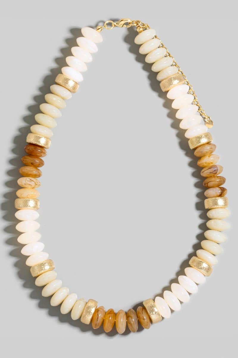 Wide Marble Resin And Metallic Disc Beaded Necklace