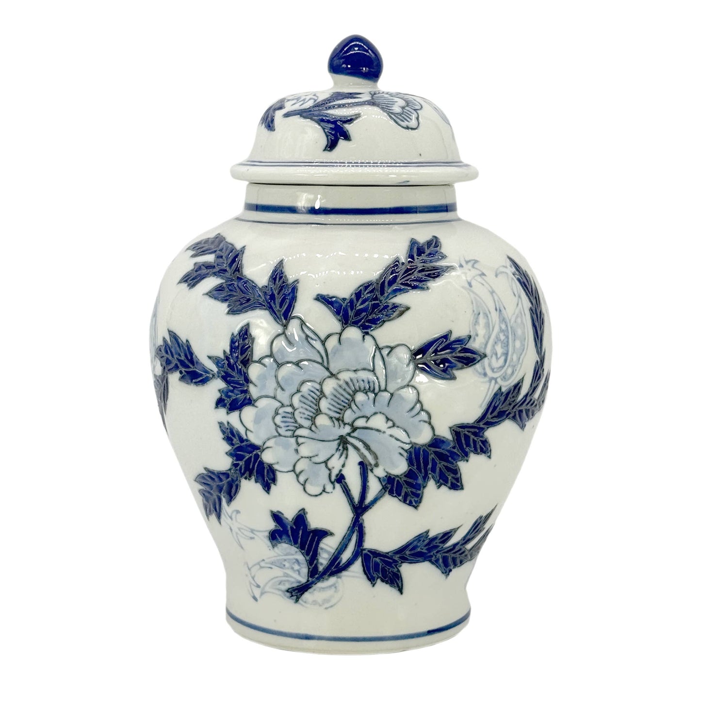 Floral Chinoiserie Ceramic Ginger Jar 12"
