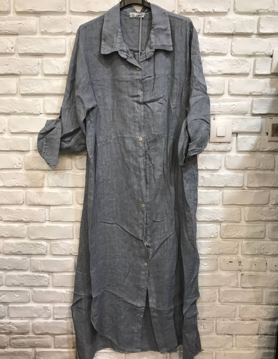 Long shirt dress 68036 100% LINEN