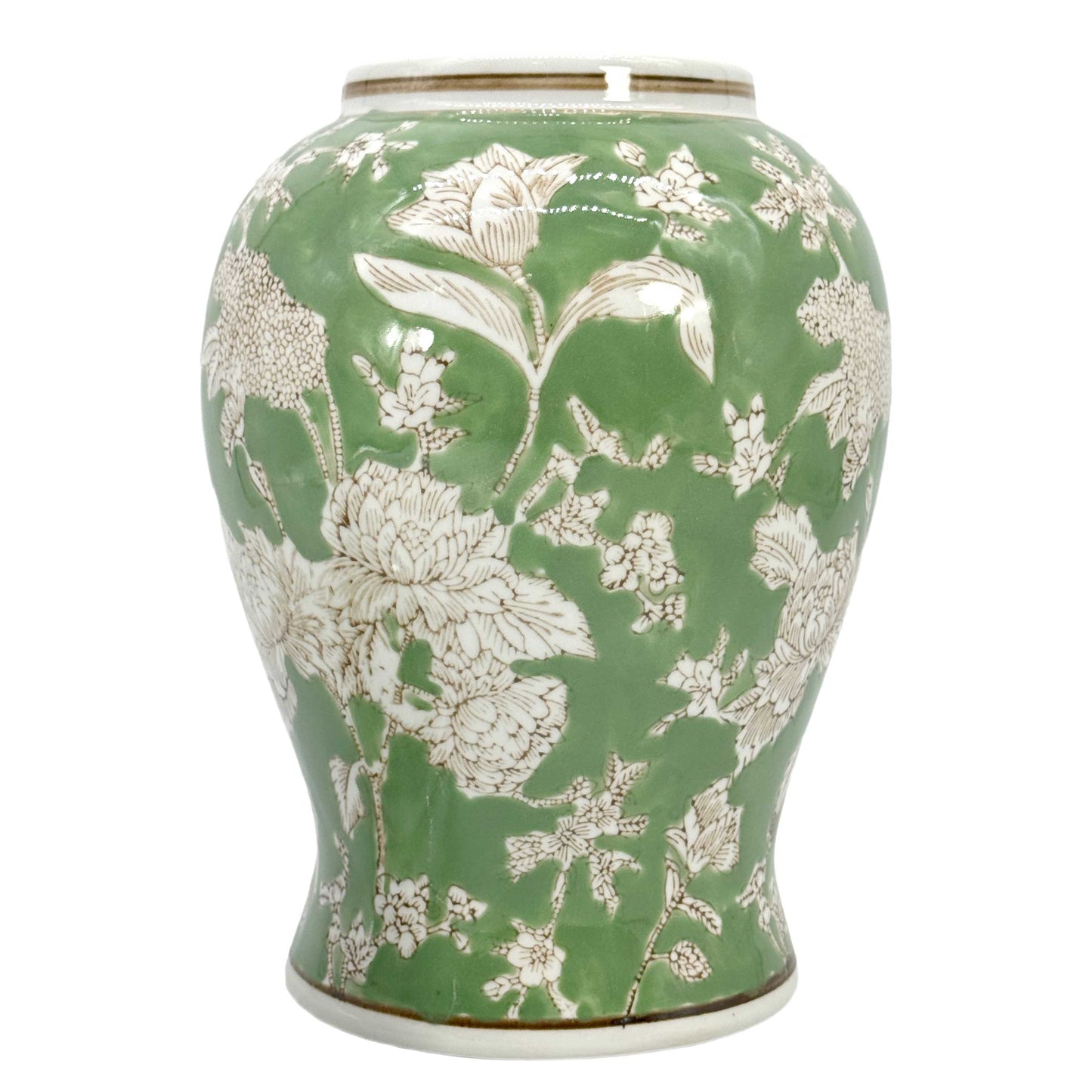 Green & White Chinoiserie Ginger Jar 14"
