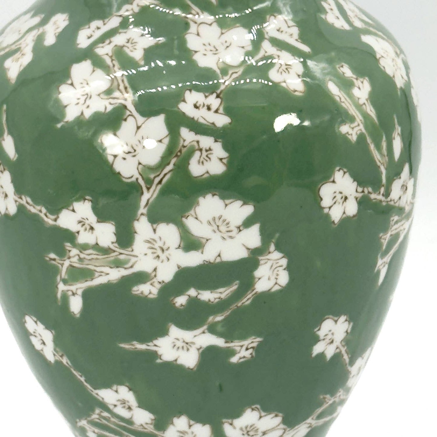 Green Sakura Chinoiserie Ceramic Vase 14"