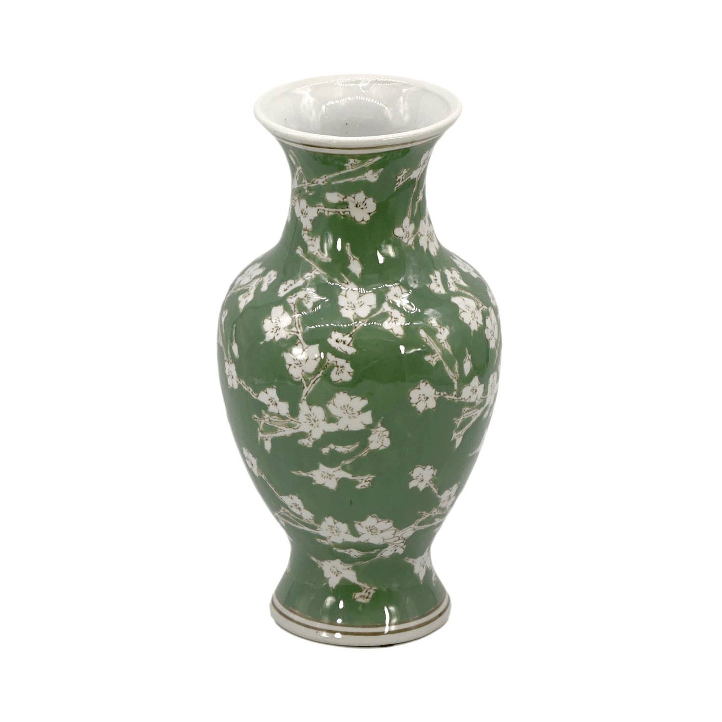 Green Sakura Chinoiserie Ceramic Vase 14"