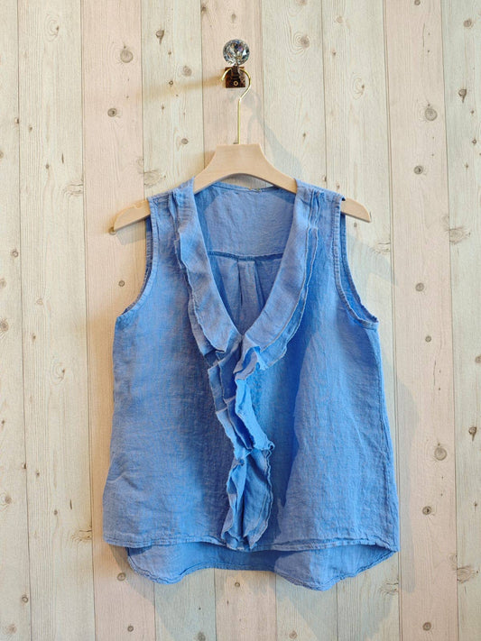 REF 17461 100% LINEN RUFFLE T-SHIRT
