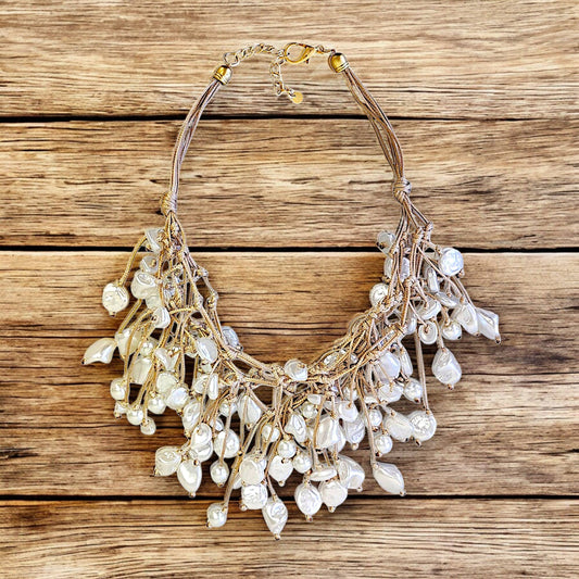 Pearl Necklace | Boho Necklace | Coastal | Beige | White